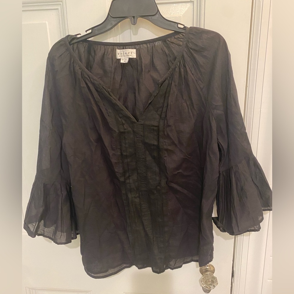 Velvet by Graham and Spencer black bell sleeve blouse **Excellent Condition